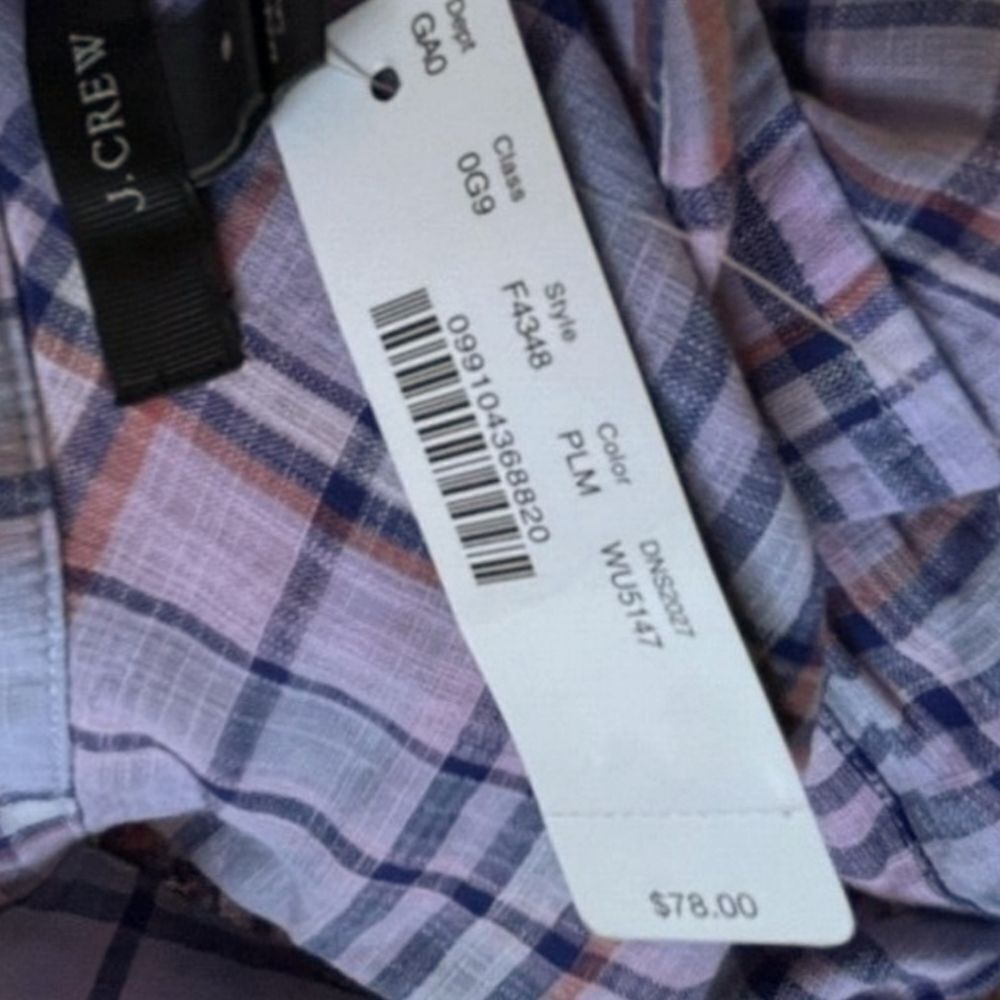 J. Crew Women's Gathered Henley Lilac Plaid Shirt - Picture 15 of 15